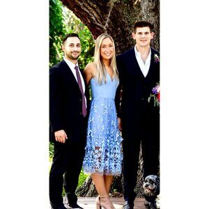 Dress the Population Darleen V-Neck Embroidered Mesh Cocktail Dress – Sky Blue